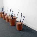 Invisible visible, 2013. Ceramic, metal and baked clay pots, 50 x 35 x 35 cm.