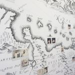 Iván Candeo, Drawing in-situ from a seventeenth century map on the gallery wall intervened with Polaroids, 2019, Mural, Detail.