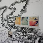 Iván Candeo, Drawing in-situ from a seventeenth century map on the gallery wall intervened with Polaroids, 2019, Mural, Detail.