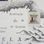 Iván Candeo, Drawing in-situ from a seventeenth century map on the gallery wall intervened with Polaroids, 2019, Mural, Detail.