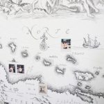 Iván Candeo, Drawing in-situ from a seventeenth century map on the gallery wall intervened with Polaroids, 2019, Mural, Detail.
