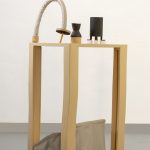 Ahorro, 2021. Wood, porcelain, cane, pvc, foam rubber and fabric, 103x60x60 cm