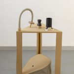 Ahorro, 2021. Wood, porcelain, cane, pvc, foam rubber and fabric, 103x60x60 cm