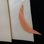 Sin título, 2021. Stained sycamore wood, ceramic and bone, 120x80x8 cm (detail)
