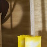 y la mano, 2021. Dyed calabo wood, MDF, wax, dyed Hanji handmade paper, wooden stick, cedar, found object, 105x51x16,5 cm (detail)