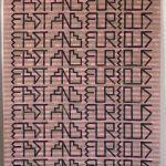 Dibujo rosado con letras grises, 2023. Gouache on jute, 170 x 72 cm