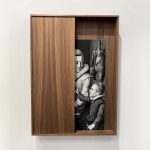 Domestic Matters (The Kitchen II), 2024. Ditone printing on paper, beveled glass and marquetry, 90 x 70 x 8 cm